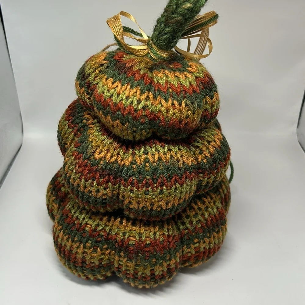 Handmade Multicolor Knit Pumpkin stack
